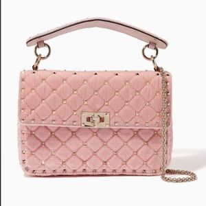 Valentino Pink Velvet Spiked Medium Handbag